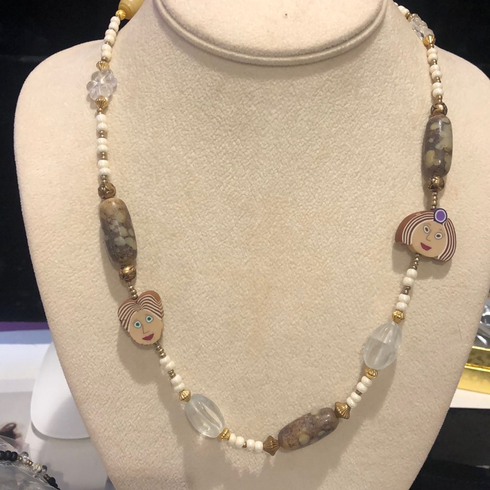 Neutral Earth-tones FACES Beaded Necklace-Boutique